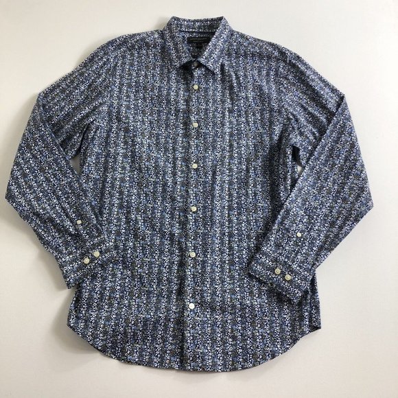 Banana Republic Non Iron Slim Fit Blue Cotton Floral Long Sleeve Button Up Large - Picture 1 of 5